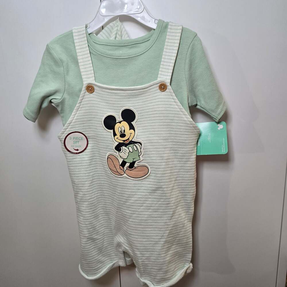 Disney Baby Mickey Mouse 3-Piece Set with Dungarees, T-Shirt, and Hat